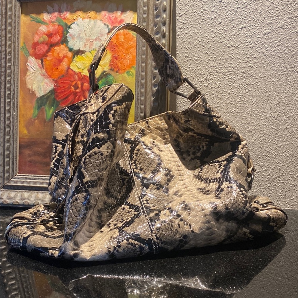 Rebecca Minkoff Snake-Print Hobo Bag in Beige, Black and Gray - Picture 11 of 12